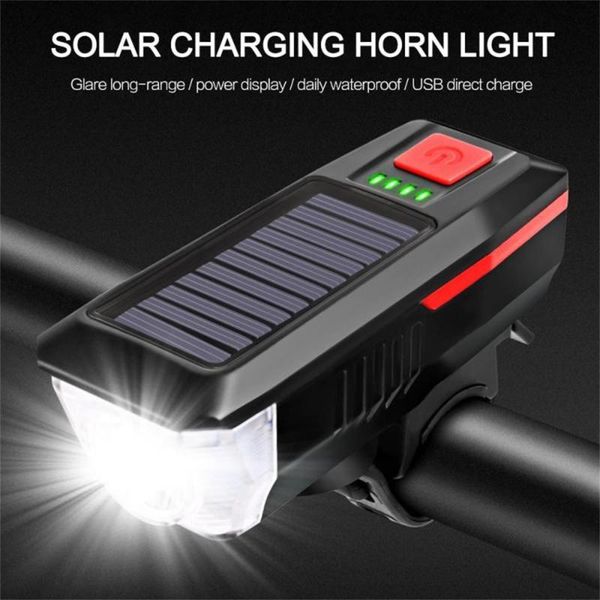 bicycle lights bike head light usb rechargeable led bike front light lamp solar powered waterproof + horn bicycle accessories 
bicycle lights bike head light usb rechargeable led bike front light lamp solar powered waterproof + horn bicycle accessories