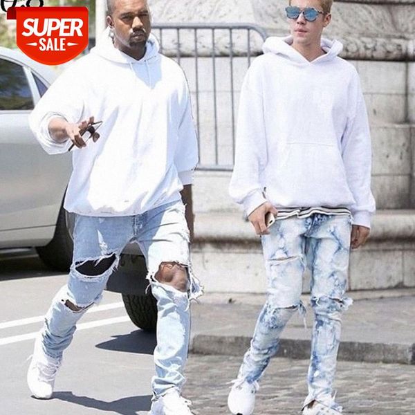 bieber and men's ripped washed denim trousers kanye beggar jeans fog #fe0i, Blue