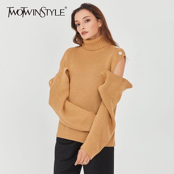 twotwinstyle korean patchwork hollow out sweater for women turtleneck long sleeve knitted pullovers female fall fashion new 210218, White;black
twotwinstyle korean patchwork hollow out sweater for women turtleneck long sleeve knitted pullovers female fall fashion new 210218, White;black