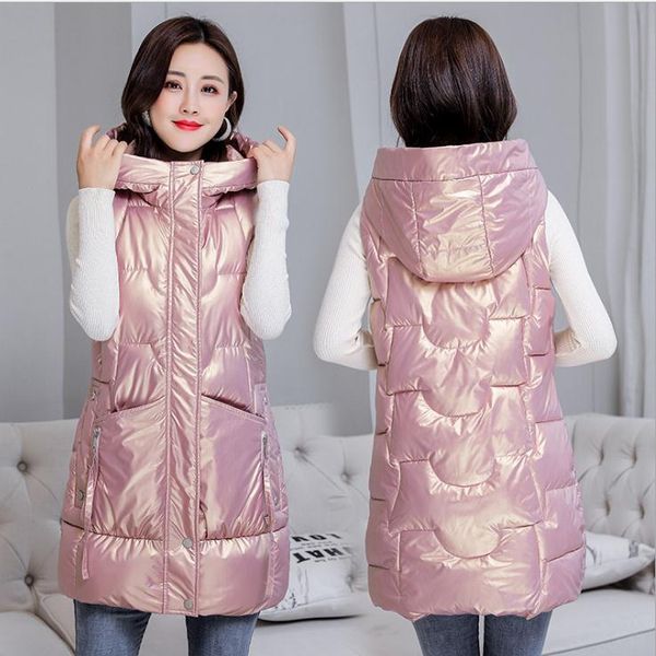 women's vests women winter autumn hooded long section cotton padded shiny female elegant glossy waistcoats jacket k1498, Black;white
women's vests women winter autumn hooded long section cotton padded shiny female elegant glossy waistcoats jacket k1498, Black;white
