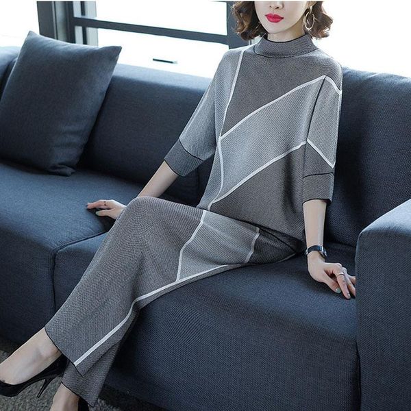women's two piece pants fashion knitted wide leg suit women outfit spring autumn turtleneck half sleeve pullover sweater casual set, White
women's two piece pants fashion knitted wide leg suit women outfit spring autumn turtleneck half sleeve pullover sweater casual set, White