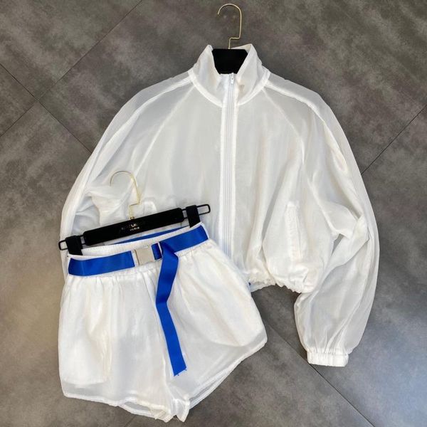 women's tracksuits fabpop 2021 long sleeve stand collar drawstring short sunsreen coat jacket elastic shorts with belt two piece set co, Gray
women's tracksuits fabpop 2021 long sleeve stand collar drawstring short sunsreen coat jacket elastic shorts with belt two piece set co, Gray