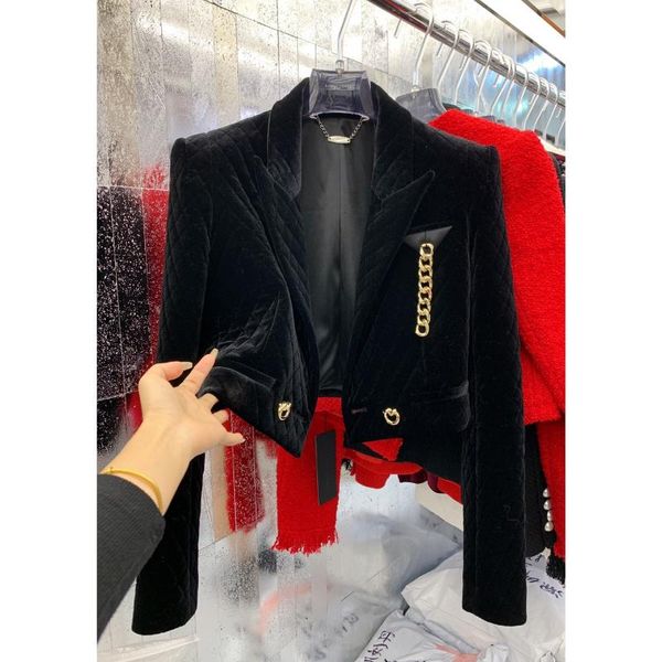women's jackets high street est 2021 fall winter designer fashion chains velvet grid notched short jacket, Black;brown
women's jackets high street est 2021 fall winter designer fashion chains velvet grid notched short jacket, Black;brown