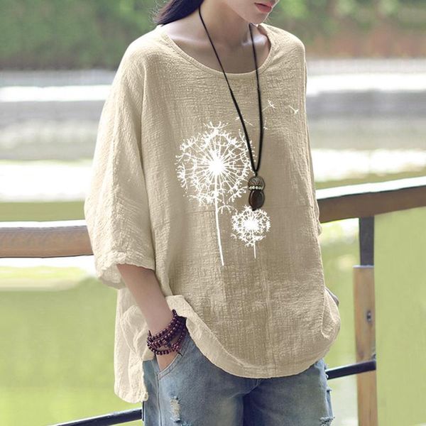 women's blouses & shirts dandelion print women summer cotton blend round neck three quarter sleeve shirt blusa feminina harajuku, White
women's blouses & shirts dandelion print women summer cotton blend round neck three quarter sleeve shirt blusa feminina harajuku, White