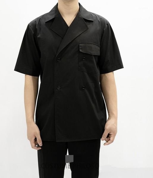 men's casual shirts summer short-sleeve shirt loose jacket type lapel pocket double breasted, White;black
men's casual shirts summer short-sleeve shirt loose jacket type lapel pocket double breasted, White;black