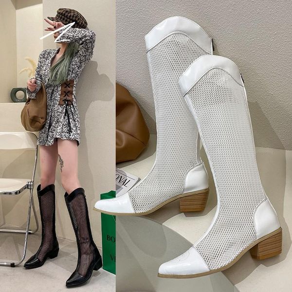 boots 2021 spring korean version of the temperament thick heel splicing mesh breathable pointed head mid females, Black
boots 2021 spring korean version of the temperament thick heel splicing mesh breathable pointed head mid females, Black