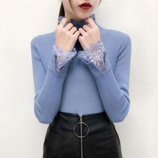 women's sweaters half-high collar bottoming sweater long-sleeved stitching lace head thickening autumn and winter slim knit, White;black
women's sweaters half-high collar bottoming sweater long-sleeved stitching lace head thickening autumn and winter slim knit, White;black