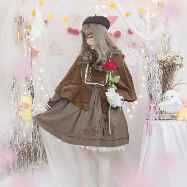 two piece dress vintag japanese cute cat detective british style embroidery cloak autumn and winter soft sister teen girls lolita, White
two piece dress vintag japanese cute cat detective british style embroidery cloak autumn and winter soft sister teen girls lolita, White