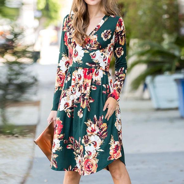 casual dresses women floral print dress elegant long sleeve v-neck midi sundress, Black;gray
casual dresses women floral print dress elegant long sleeve v-neck midi sundress, Black;gray