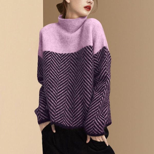 women's sweaters 2021 woman knitted striped patchwork turtleneck pullover female autumn winter long sleeve loose y882, White;black
women's sweaters 2021 woman knitted striped patchwork turtleneck pullover female autumn winter long sleeve loose y882, White;black