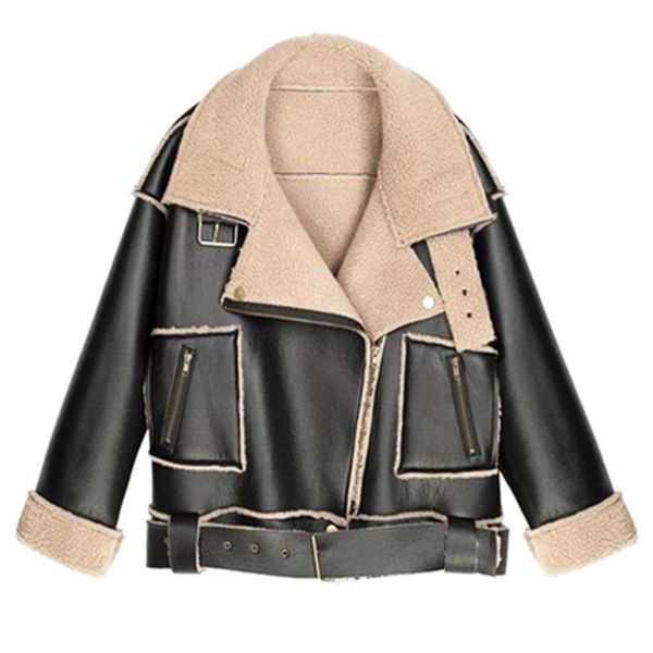 women's leather & faux 2021 winter pu coats lambswool particles female jackets turndown collar lady trendy thick outerwear belt, Black
women's leather & faux 2021 winter pu coats lambswool particles female jackets turndown collar lady trendy thick outerwear belt, Black