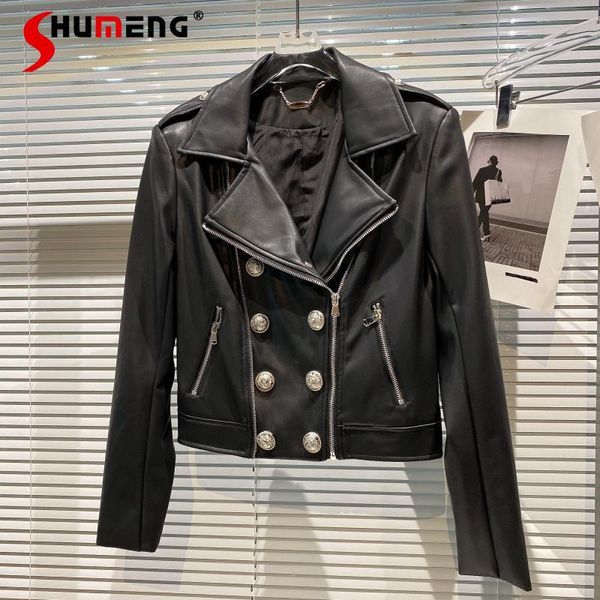 women's jackets 2021 autumn ladies double row metal buckle zipper lether coat fashion high street european motorcycle leather jacket, Black;brown
women's jackets 2021 autumn ladies double row metal buckle zipper lether coat fashion high street european motorcycle leather jacket, Black;brown