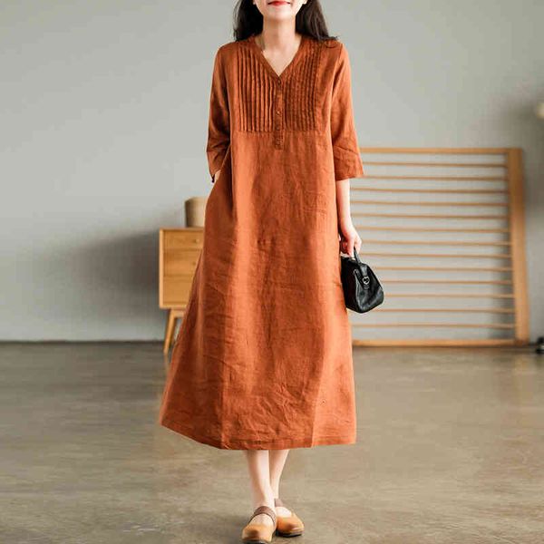 women's t-shirt women linen vintage dresses v-neck short sleeve button robes fold 2021 summer solid color female clothes a-line dr, White
women's t-shirt women linen vintage dresses v-neck short sleeve button robes fold 2021 summer solid color female clothes a-line dr, White