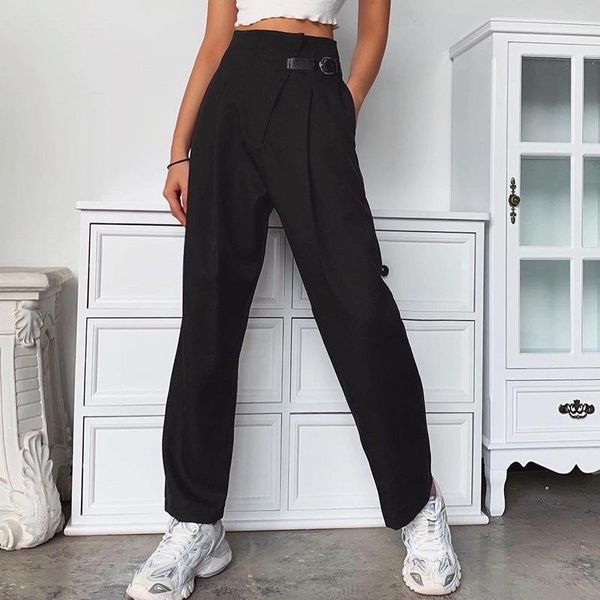 women's pants & capris 2021 women winter fashion black beige high waist casual street trousers, Black;white
women's pants & capris 2021 women winter fashion black beige high waist casual street trousers, Black;white