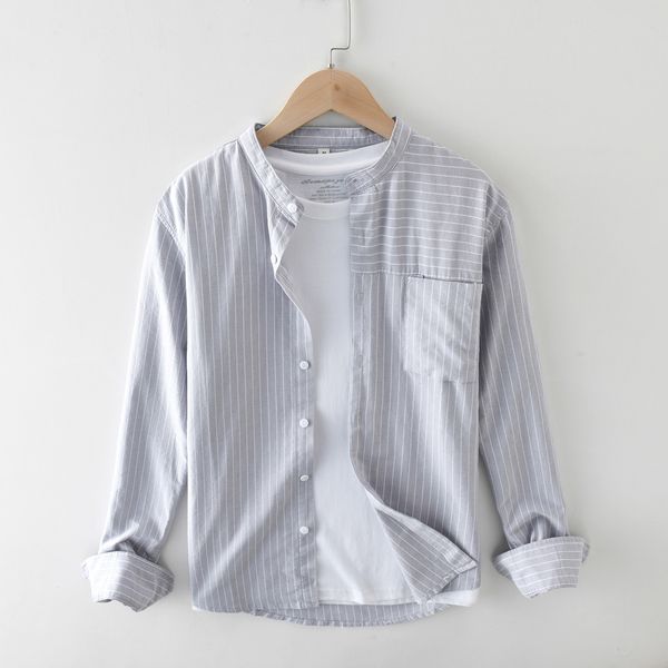 2021 new male-style striped cotton shirts comfortable long sleeve pattern-fitting collar casual mandarin shirt exk1, White
2021 new male-style striped cotton shirts comfortable long sleeve pattern-fitting collar casual mandarin shirt exk1, White
