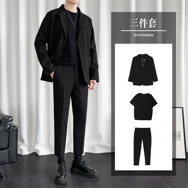 men's suits & blazers 2021 early autumn hong kong style youth small suit trendy trousers three-piece, White;black
men's suits & blazers 2021 early autumn hong kong style youth small suit trendy trousers three-piece, White;black