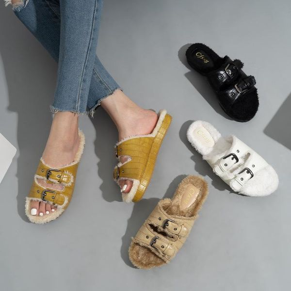 slippers european and american fashion suede belt buckle flat-bottomed plush shoes women's solid color warm, Black
slippers european and american fashion suede belt buckle flat-bottomed plush shoes women's solid color warm, Black