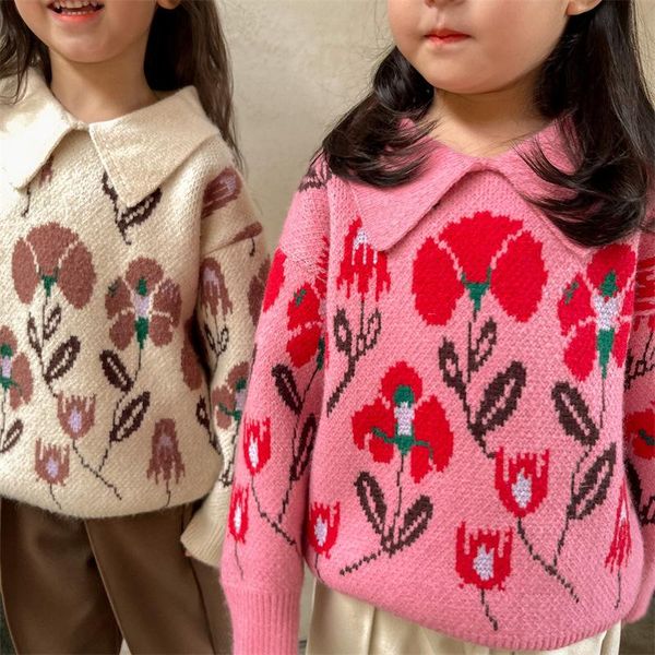 pullover 2021 autumn winter girls fashion floral sweaters kids, Blue 
pullover 2021 autumn winter girls fashion floral sweaters kids, Blue