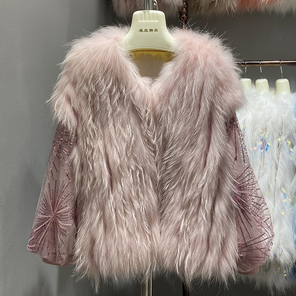 women's winter 2021 real fashion skin jackets sewn lace embroidered sleeves natural long fox fur coat outwear luxury zd59, Black
women's winter 2021 real fashion skin jackets sewn lace embroidered sleeves natural long fox fur coat outwear luxury zd59, Black