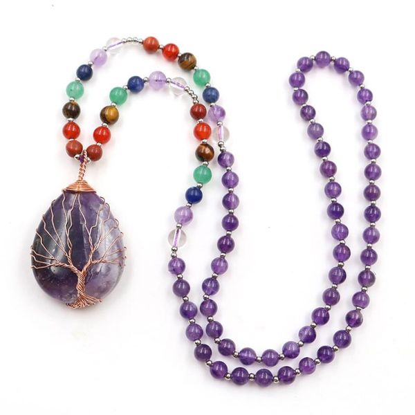 pendant necklaces fyjs unique rose gold color wire wrap water drop purple amethysts stone necklace with colorful beads chain jewelry, Silver 
pendant necklaces fyjs unique rose gold color wire wrap water drop purple amethysts stone necklace with colorful beads chain jewelry, Silver