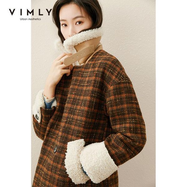 vimly winter plaid wool coat for women vintage lapel loose pockets cashmere long jackets elegant female overcoat f5681, Black
vimly winter plaid wool coat for women vintage lapel loose pockets cashmere long jackets elegant female overcoat f5681, Black