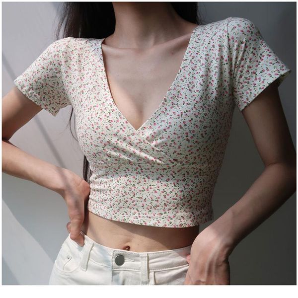 women's t-shirt deep v neck vintage short sleeve shirt women flower print high waist slim crop female casual chic thin tees 2021, White
women's t-shirt deep v neck vintage short sleeve shirt women flower print high waist slim crop female casual chic thin tees 2021, White