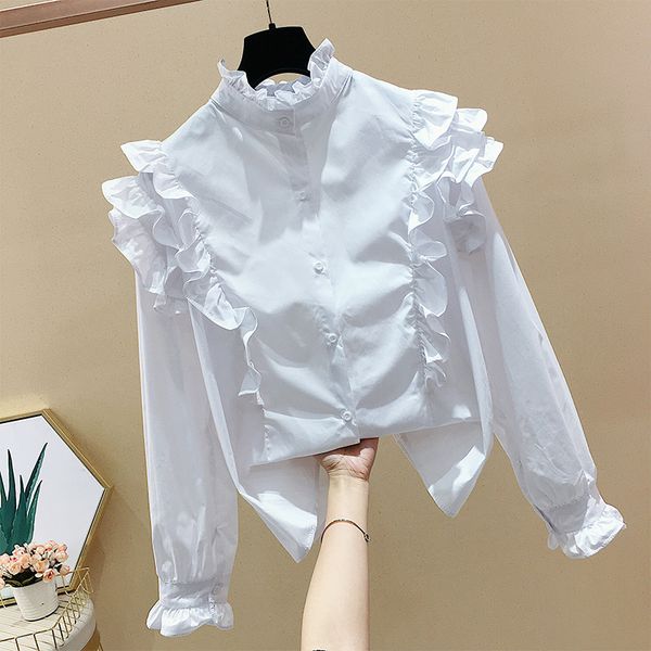 design wood ear stand loose full shirt women's spring 2021 new blouse jq7u, White;black
design wood ear stand loose full shirt women's spring 2021 new blouse jq7u, White;black