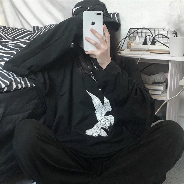 women's t-shirt long sleeve men's and large size loose versatile student's bottom coat fashion soft goth aesthetic print, White
women's t-shirt long sleeve men's and large size loose versatile student's bottom coat fashion soft goth aesthetic print, White