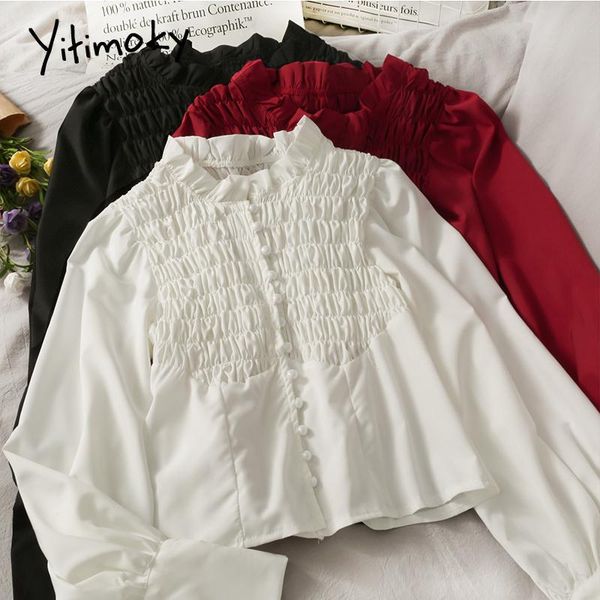 women's blouses & shirts yitimoky women folds spring 2021 korean fashion long sleeve edible tree stand clothing button up, White
women's blouses & shirts yitimoky women folds spring 2021 korean fashion long sleeve edible tree stand clothing button up, White