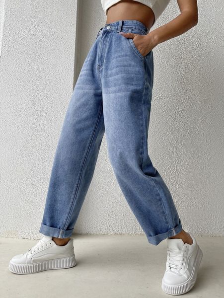 high waist light washed straight jeans p7bs#, Blue