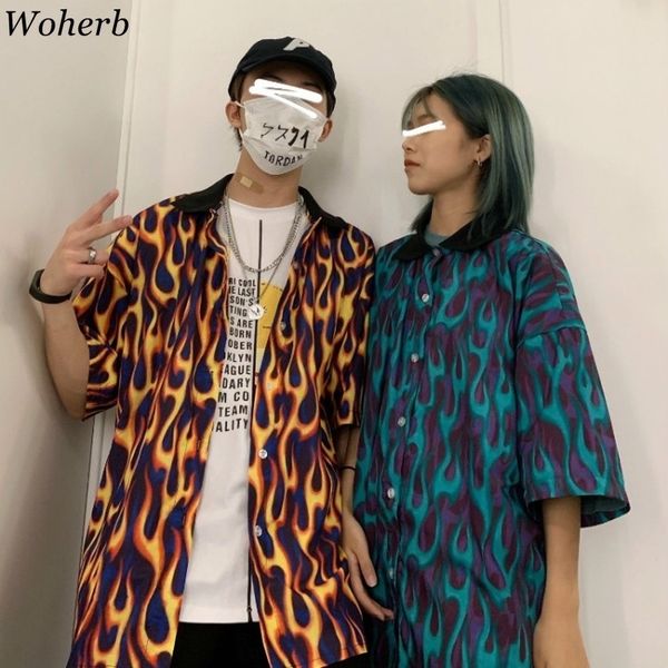 woherb streetwear flame print women men blouse shirts summer short sleeve turn down collar hit color loose harajuku blusas 210315, White
woherb streetwear flame print women men blouse shirts summer short sleeve turn down collar hit color loose harajuku blusas 210315, White