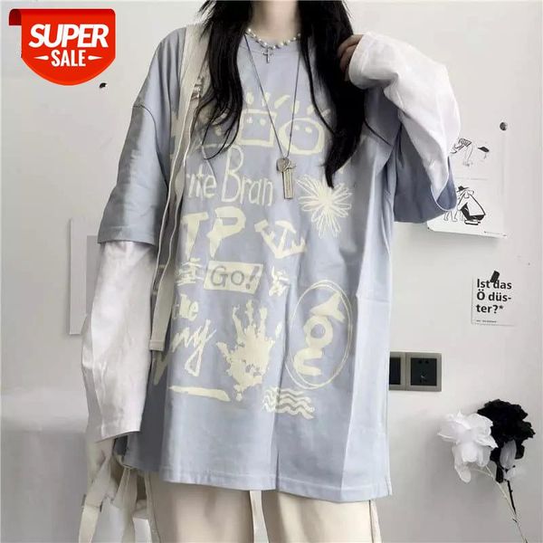 Long-sleeved t-shirt female autumn Korean version ins Japanese alphabet graffiti printing stitching fake two loose student tops #Zr7u, White
Long-sleeved t-shirt female autumn Korean version ins Japanese alphabet graffiti printing stitching fake two loose student tops #Zr7u, White