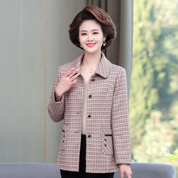 women's jackets women 2021 spring autumn fashion middle-aged short jacket female long sleeve loose coats ladies plaid pockets outerwear, Black;brown
women's jackets women 2021 spring autumn fashion middle-aged short jacket female long sleeve loose coats ladies plaid pockets outerwear, Black;brown