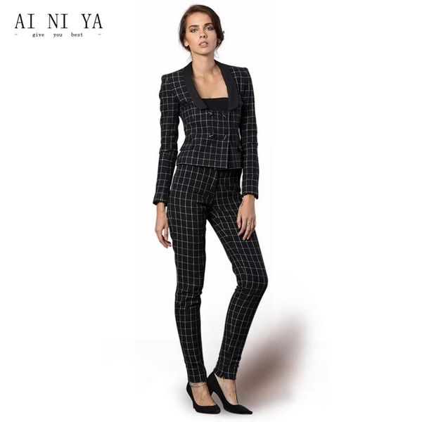 women's two piece pants women autumn casual plaid pieces office lady double breasted blazers &pants street short suits, White
women's two piece pants women autumn casual plaid pieces office lady double breasted blazers &pants street short suits, White
