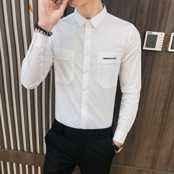 fine korean casual fit male shirt solid color streetwear social night club dresss shirts men's clothes 2021 hwy0, White;black
fine korean casual fit male shirt solid color streetwear social night club dresss shirts men's clothes 2021 hwy0, White;black