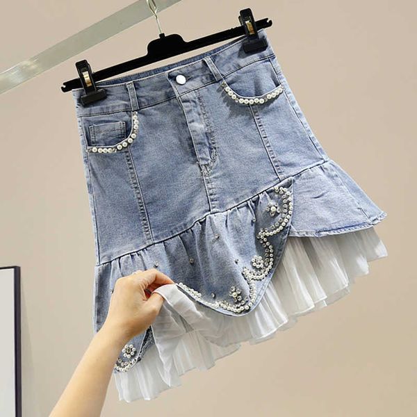 fabpop summer diamonds beadings high waist blue denim chiffon patchwork ruffles short mini irregular skirt women gb459 210709, Black
fabpop summer diamonds beadings high waist blue denim chiffon patchwork ruffles short mini irregular skirt women gb459 210709, Black