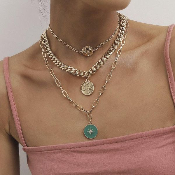 pendant necklaces coin portrait tag thickness multilayer chain fashion jewelry choker set women's neck, Silver
pendant necklaces coin portrait tag thickness multilayer chain fashion jewelry choker set women's neck, Silver