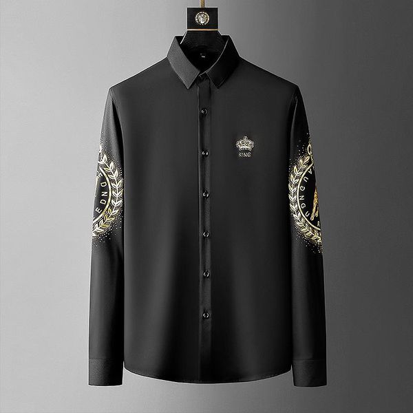 men's casual shirts luxury crown printed men 2021 spring long sleeve slim dress shirt streetwear social party clothes camisa masculina, White;black
men's casual shirts luxury crown printed men 2021 spring long sleeve slim dress shirt streetwear social party clothes camisa masculina, White;black