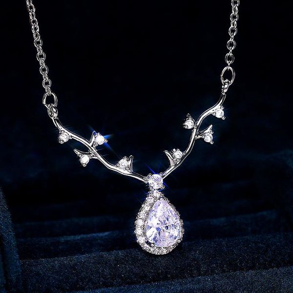 chains classic design elk deer antlers zircon pendant necklaces short jewelry for women party anniversary accessory, Silver
chains classic design elk deer antlers zircon pendant necklaces short jewelry for women party anniversary accessory, Silver