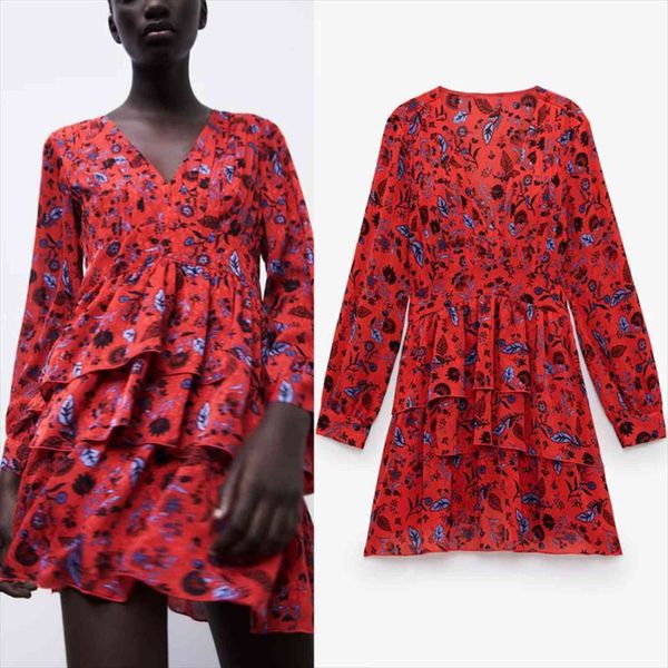 za ruffled print red mini women dress long sleeve elegant party woman chic flounced hem interior lining vestido, Black;gray
za ruffled print red mini women dress long sleeve elegant party woman chic flounced hem interior lining vestido, Black;gray