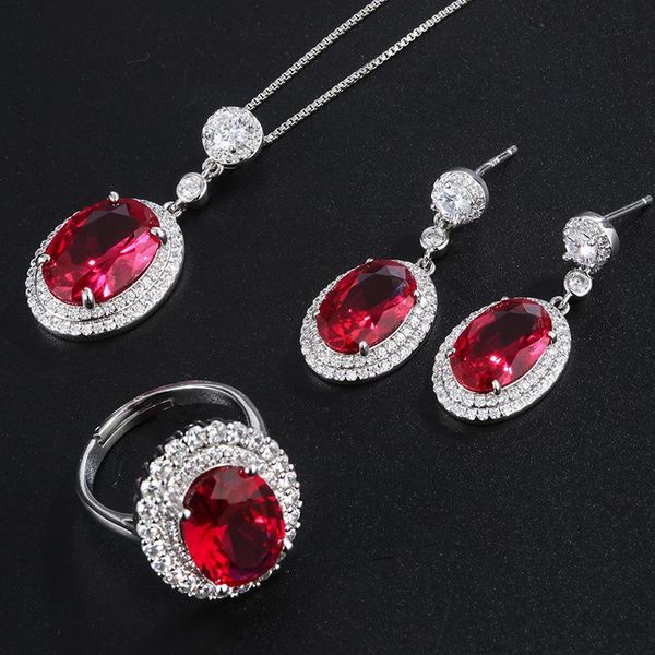 earrings & necklace women anniversary gift created-ruby cubic zircon stone earrings/necklace/ ring/ jewelry set for ladies party, Silver
earrings & necklace women anniversary gift created-ruby cubic zircon stone earrings/necklace/ ring/ jewelry set for ladies party, Silver