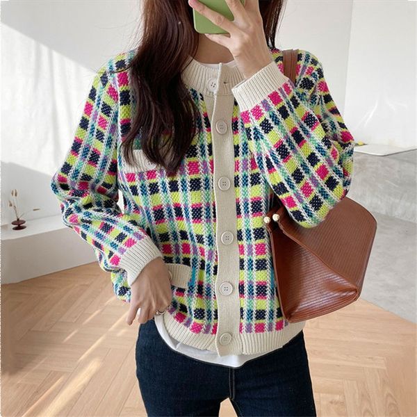 women cardigan south korea autumn new retro lattice knitted sweater female loose wear sweater lazy short cardigan sweater, White;black
women cardigan south korea autumn new retro lattice knitted sweater female loose wear sweater lazy short cardigan sweater, White;black