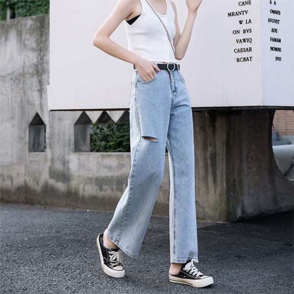 women's jeans straight leg womens high waist ripped hong kong style street women drape loose wide pants female denim trousers, Blue
women's jeans straight leg womens high waist ripped hong kong style street women drape loose wide pants female denim trousers, Blue