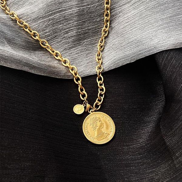 huge bud punk gold portrait coin pendant necklace for women stainless steel thick chain choker necklaces gothtic jewelry, Silver
huge bud punk gold portrait coin pendant necklace for women stainless steel thick chain choker necklaces gothtic jewelry, Silver