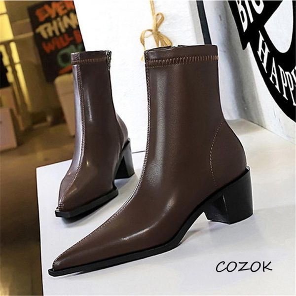 boots korean woman shoes high heels casual women winter ankle 2021, Black