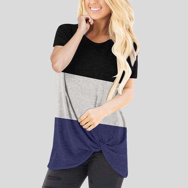 women's t-shirt summer clothing round neck fashion casual stitching twist short sleeve stripe t shirt women camiseta de manga corta, White
women's t-shirt summer clothing round neck fashion casual stitching twist short sleeve stripe t shirt women camiseta de manga corta, White