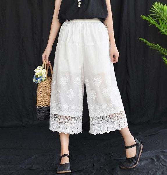 women's pants & capris summer mori girl lace crochet embroidery trousers elastic waist pure cotton wide-leg calf length women pantalone, Black;white
women's pants & capris summer mori girl lace crochet embroidery trousers elastic waist pure cotton wide-leg calf length women pantalone, Black;white