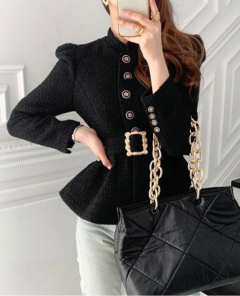 women's jackets vintage tweed puff sleeve half stand collar jacket autumn winter solid color elegant single breasted outwear top, Black;brown
women's jackets vintage tweed puff sleeve half stand collar jacket autumn winter solid color elegant single breasted outwear top, Black;brown