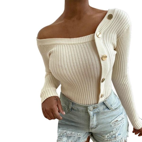 women's sweaters women autumn long sleeve bodycon sweater off shoulder button decor pullover contrast color ribbed knitted slim jum, White;black
women's sweaters women autumn long sleeve bodycon sweater off shoulder button decor pullover contrast color ribbed knitted slim jum, White;black
