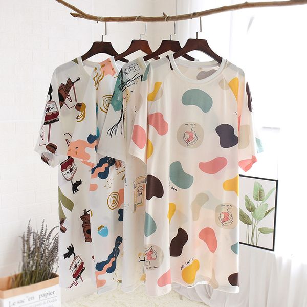 2021 summer new multi-color ladies cotton knitted cartoon casual night home service long skirt large size 4i2b, White 
2021 summer new multi-color ladies cotton knitted cartoon casual night home service long skirt large size 4i2b, White